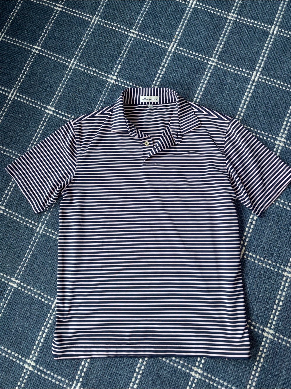 Peter Millar Navy and Pink Striped Golf Polo